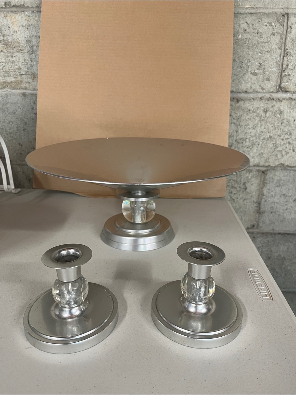 Kensington Wear Art Deco Stratford Pedesal Bowl and Candle Holders